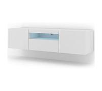 Aura - Armoire basse Hi-Fi pour TV - 150 cm - Universelle - À suspendre ou à poser - Avec LED - Blanc brillant