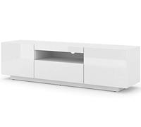 Meuble TV bas universel Aura 150 cm Buffet HI-FI à suspendre ou à poser Blanc brillant sans LED