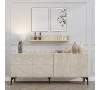 Aura buffet effet travertin 180 cm 6 portes et étagère