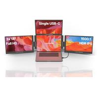 Aura Displays Triple Boost Pro Extension de moniteur portable 35,6 cm | Entièrement en aluminium | Quatre écrans | 3 × 14" FHD 1080P HDR IPS | USB-C et HDMI | Compatible avec les ordinateurs portables