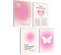 Aura Lot de 4 posters avec cœur de l'esprit de l'âme, style esthétique, Y2K, yoga, loi d'attraction (Aura Affirmations, A4, 21 x 30 cm, sans cadre)