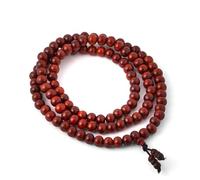 AURA MART Chapelet mala en bois de santal rouge fabriqué à la main - 108 perles (6 mm)
