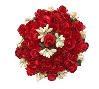 AURA MART Gajra à fleurs pour mariage et fêtes - Pour femme - Couleur rouge et blanc - 1 pièce