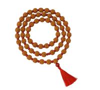 AURA MART Handicrafts - Mala Mukhi Rudraksha de 6 mm avec perles en bois de santal rouge | 108 + 1 perles | Chapelet de prière traditionnel fabriqué à la main | Méditation spirituelle Japa Mala |