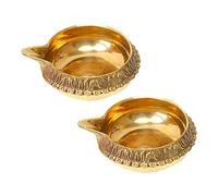 AURA MART Kuber Diyas Lot de 2 lampes à huile en laiton pour décoration de chambre Puja et festival de Diwali Taille 3,8 cm