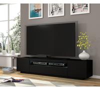 Meuble TV bas universel AURA 200 cm à suspendre ou à poser Noir mat avec LED