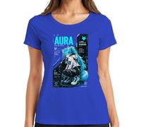 Aura Neon Fox Hacker Cyberpunk Japan Y2K T-shirt pour femme, bleu, M