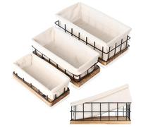 Aura Nest - Lot de 3 paniers décoratifs, paniers en bois et métal robustes rustiques pour l'organisation, panier métallique avec doublure, parfait comme panier de rangement pour la maison, la cuisine