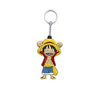 Aurabeam ONE Piece, Monkey D. Ruffy (Luffy) Porte-clés en caoutchouc, Anime et manga japonais Accessoires Cadeau Figurine, porte-clés pendentif, Rouge, vert.