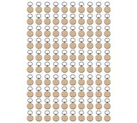 Auracure 100 PièCes SéRies Porte-CléS en Bois Rond Blanc Porte-CléS en Bois à Bricoler Soi-MêMe Porte-CléS Peut Graver des Cadeaux de Bricolage