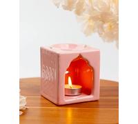 AuraDecor Petit brûleur carré en céramique fabriqué à la main avec 1 bougie en T pour décoration d'intérieur (rose)