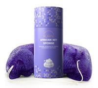 AURAE Djampe Filet de Douche Africain - Éponge Africaine Exfoliante Authentique pour Bain & Douche - Filet Long & Doux 115cm, Durable, Séchage Rapide, Gommage Corps & Dos Tous Types de Peau - Violet