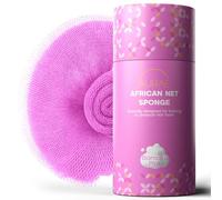 AURAE Djampe Filet de Douche Africain - Éponge Africaine Exfoliante Authentique pour Bain & Douche - Filet Long & Doux 115cm, Durable, Séchage Rapide, Gommage Corps & Dos Tous Types de Peau - Rose