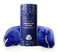 AURAE Djampe Filet de Douche Africain - Éponge Africaine Exfoliante Authentique pour Bain & Douche - Filet Long & Doux 115cm, Durable, Séchage Rapide, Gommage Corps & Dos Tous Types de Peau - Bleu
