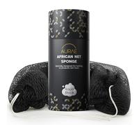 AURAE Djampe Filet de Douche Africain - Éponge Africaine Exfoliante Authentique pour Bain & Douche - Filet Long & Doux 115cm, Durable, Séchage Rapide, Gommage Corps & Dos Tous Types de Peau - Noir