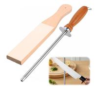 Aurafly Aiguiseur de Couteaux en Acier Professionnel avec Planche à Aiguiser, Tige d'Affûtage 18,5 cm, Fusil a Aiguiser Knife Sharpener pour Chef et Boucher, Poignée en Chêne, Couleur en Bois