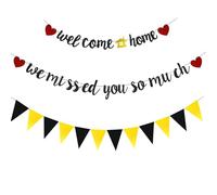 Aurafly Bienvenue Banner Set, 1 Welcome Home Flag et 1 Triangle Flag Welcome Party Decoration, Welcome Back Banner Family Party Supplies for Homecoming Returning (Or Noir)