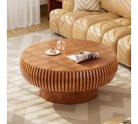 AuraFurn Table basse moderne ronde avec forme tambour côtelée et base massive, table d'appoint en forme de champignon, table basse tambour de 70 cm pour salon, bureau, veinure de bois massif, grande