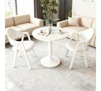 AuraFurn Table ronde moderne avec 2 chaises, plateau en marbre, chaises en cuir, table basse ronde de 60 cm et 2 chaises en cuir, table de salle à manger pour cuisine, salon, bureau (blanc)