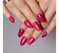 AuraFusion Fuchsia-Rote Cat-Eye-Ongles à Pression Courts Forme Amande, Ongles adhésifs délicats pour Femmes, Cadeau, Ongles artificiels Brillants Fuchsia, réutilisables, holographiques, Gel Doux
