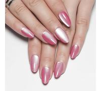 AuraFusion Rose Red Cat Eye Echt Kurze Press-on-Nägel Mandelform, zierliche Kurze Mandelform Klebenägel für Frauen Geschenk, Rose Red holografisch glänzende künstliche Nägel wiederverwendbar
