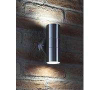 Auraglow Applique Double Up Down Inox, Ampoules LED Blanc Froid | IP44 intérieur extérieur, diffuseurs verre, 2 lampes incluses, lueur des deux côtés, pour entrée, garage et porte