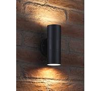 Auraglow Applique Double Up Down Noir Mat, LED Blanc Chaud | IP44 intérieur extérieur, diffuseurs en verre, 2 ampoules incluses, faisceau des deux côtés, pour entrée et garage