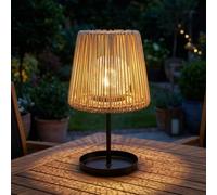 Auraglow Lampe de Table Solaire Rotin, Ampoule Verre Craquelé, 1 Pièce | IP44 extérieur, abat-jour naturel, crépusculaire automatique, base plateau aluminium, pour jardin, terrasse et hôtel