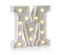 Auraglow Lettre Lumineuse LED M, Décoration de Fête à Piles | Style enseigne guinguette blanc chaud, murale ou sur pied, minuterie quatre heures, anniversaires, mariages et maison