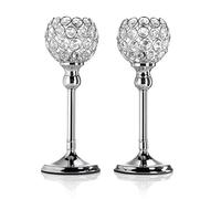 Auraglow Lot de 2 bougeoirs Pilier avec détails en Cristal pour Bougie Chauffe-Plat ou Bougies Chauffe-Plat Idéal pour Table de dîner, Mariages et fêtes