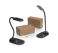 Auraglow Lot de 2 lampes de bureau LED flexibles avec 3 modes de couleur et chargeur rapide Qi pour téléphone intelligent sans fil 10 W Noir