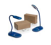 Auraglow Lot de 2 lampes de bureau LED flexibles avec 3 modes de couleur et chargeur rapide Qi pour téléphone intelligent sans fil 10 W - Bleu