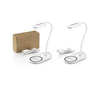 Auraglow Lot de 2 lampes de bureau LED flexibles avec 3 modes de couleur et chargeur rapide Qi sans fil 10 W Blanc