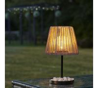 Auraglow Lot de 2 lampes de table d'extérieur en rotin, à énergie solaire avec ampoule en verre craquelé, abat-jour en rotin naturel, IP44 résistant aux intempéries, pour jardin, terrasse, restaurant,