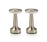 Auraglow - Lot de 2 lampes de table LED rechargeables sans fil à contrôle tactile, parfaites pour les tables de chevet, les hôtels et les restaurants, nickel satiné