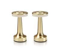 Auraglow - Lot de 2 lampes de table LED rechargeables sans fil à contrôle tactile, parfaites pour les tables de chevet, les hôtels et les restaurants, laiton satiné