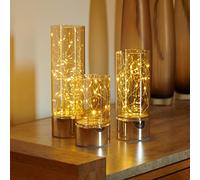 Auraglow Lot de 3 guirlandes lumineuses en forme de riz, lanterne à piles cylindrique en verre - LED chaudes, option minuterie - Guirlande lumineuse d'intérieur pour décoration d'intérieur