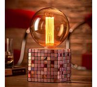 Auraglow Mysa Lampe de Table Cube Béton Mosaïque avec Ampoule G125 | Luminaire chevet ou bureau coloré, finition rétro ciment pierre, globe ambré LED inclus, câble 1.8m, prises UK EU