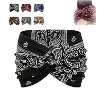 Aurali Acssart Printed Cross Yoga Headband Wide Boho Headbands for Women, Acssart Headbands, Non Slip Soft Fabric Workout Hair Accessories (B-1 PC)
