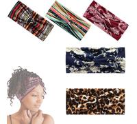 Aurali Acssart Printed Cross Yoga Headband Wide Boho Headbands for Women Non Slip Perfect for Yoga, Travel, Or Everyday (5PCS-A)