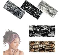 Aurali Acssart Printed Cross Yoga Headband Wide Boho Headbands for Women Non Slip Perfect for Yoga, Travel, Or Everyday (5PCS-E)