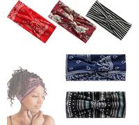 Aurali Acssart Printed Cross Yoga Headband Wide Boho Headbands for Women Non Slip Perfect for Yoga, Travel, Or Everyday (5PCS-C)