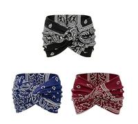 Aurali Acssart Printed Cross Yoga Headband,Wide Boho Non-Slip Soft Fabric Headband for Women, Ideal for Workout, Running, Fitness & Daily Wear (#1#2#3)