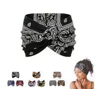 Aurali Acssart Printed Cross Yoga Headband,Wide Boho Non-Slip Soft Fabric Headband for Women, Ideal for Workout, Running, Fitness & Daily Wear (#1)