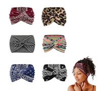 Aurali Printed Cross Wide Headband,Printed Cross Yoga Headband,Acssart Headbands,Non Slip Soft,Perfect for Yoga, Travel, or Everyday Vibes (6 PCS)