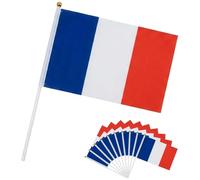 AURALIN 10 drapeaux France à main 21 × 14 cm avec bâtons de 30 cm | Petits drapeaux tricolores pour groupes de supporters cérémonies du 11 novembre et fête nationale