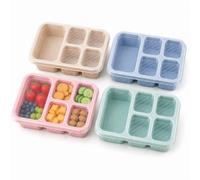 AURALIN 4 boîtes repas rectangulaires à 5 compartiments avec couvercles | Un assortiment rose beige bleu et vert d’eau pour organiser les portions sèches ou solides dans 5 espaces par boîte
