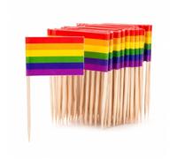 AURALIN Cure-dents drapeaux arc-en-ciel 100 pièces piques cocktail en bois | Marqueurs alimentaires et décoration cupcakes pour événements sportifs buffets plateaux de fromage festivals et fêtes