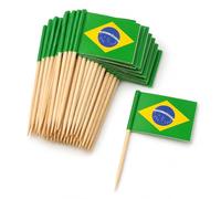 AURALIN Cure-dents drapeaux Brésil 100 pièces piques cocktail en bois | Marqueurs alimentaires et décoration cupcakes pour événements sportifs buffets plateaux de fromage festivals et fêtes