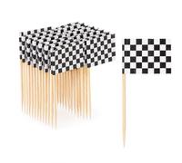 AURALIN Cure-dents drapeaux noir et blanc 100 pièces en bois pour fêtes | Marqueurs alimentaires et décoration cupcakes pour événements sportifs buffets plateaux de fromage festivals et fêtes